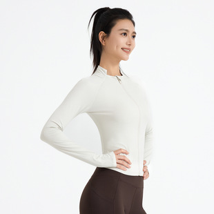 Juyitang New Outdoor Striped High-low Neck Slim-fit Sports Jacket Slim Fitness Running Yoga Jacket for Women