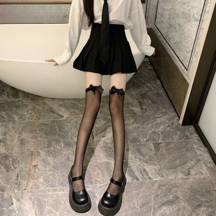 Artisan Woven White Over-The-Knee Socks Spring and Summer Thin Socks Women's Japanese Style White Silk Stockings Black Jk Thigh High Socks