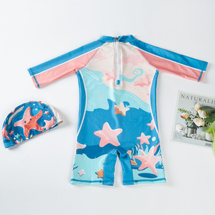 2024 New Boys Children's Swimsuit One-piece Sun-proof Quick-drying Breathable Cute Cartoon Swimming Trunks Seaside Surf Suit