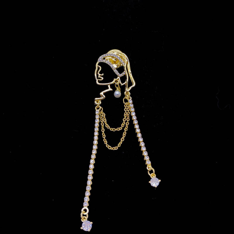 Girl with Pearl Earrings Tassel Brooch Niche High-end Retro Corsage High-end Pin Suit Accessories