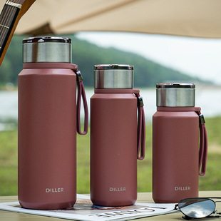 Large Capacity Hot Water Thermos Portable Outdoor Car Cup 304 Stainless Steel Travel Kettle with Tea Compartment