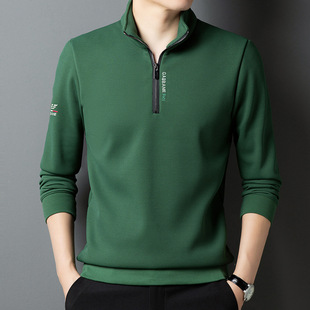 Half Zip Sweater Men's 2024 Spring and Autumn New Loose Casual Long Sleeve Base Shirt T-Shirt with Vertical Collar Middle-aged Men's Clothing
