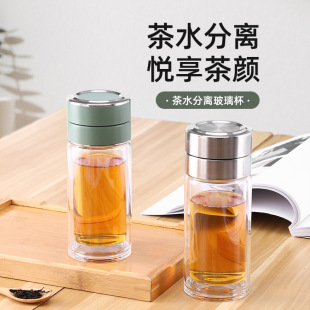 One-button convenient high borosilicate business bubble tea cup double glass cup creative handy transparent cup wholesale