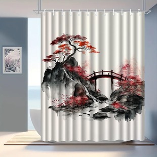 Factory direct supply retro forest ink painting series shower curtain digital printing polyester waterproof shower curtain