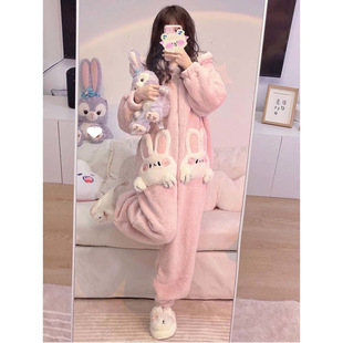 2024 новый Xiao Celiaming Sum Sakura Зимняя пижама женская коралловый бархат милый толстый мультяшный домашний костюм