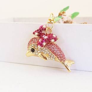 Creative Cute Bow Rhinestone Dolphin Car Keychain Marine Animal Pendant Key Chain Small Gift 484