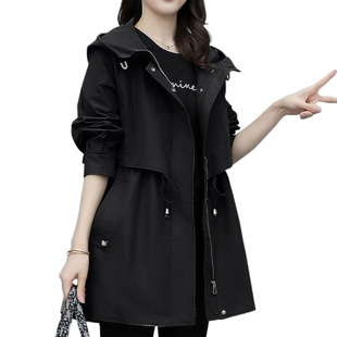 Workwear trench coat women's mid-length 2024 spring new loose casual fashion army brown hooded coat tide