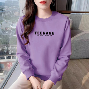 Cotton sweater women's round neck fashion slimming casual loose printed letter long sleeve top pullover shoulder Spring