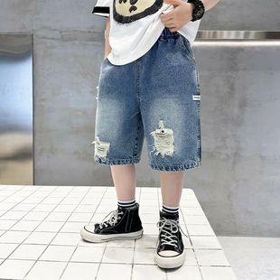 Children's Boys' Denim Pants Shorts 2024 New Large Boys Loose Summer Thin Denim Cropped Pants