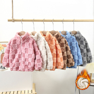 Children's Fleece-lined Jacket Autumn and Winter New Thickened Cardigan Top with Vertical Collar Zipper for Boys and Girls