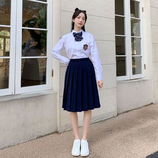 School uniform middle school student class uniform suit British preppy style jk shirt navy blue pleated skirt long skirt chorus costume