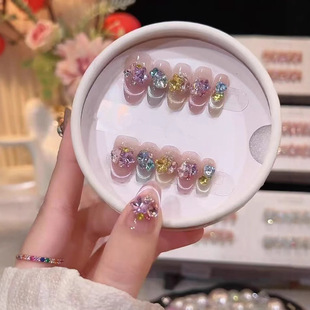 [Diamond Sugar] Новые носимые ногти ручной работы, популярные носимые высококачественные отбеливающие наклейки для ногтей ручной работы с кошачьим глазом