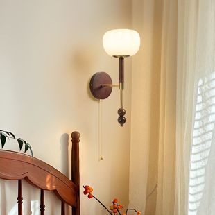 medieval bedside wall lamp american retro solid wood drawstring living room background wall bedroom atmosphere zhongshan lamps factory