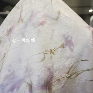 New Chinese Style Floral Printed Fabric Qian Bamboo Velvet Autumn and Winter Knitted Jacquard Composite Fabric Stretch Milk Silk Garment Fabric