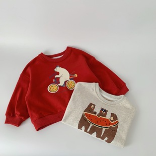 Maibao children's casual sweater 2024 spring new boys and girls cute top cartoon printed fashion