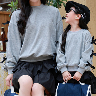 Polahan Children's Wear Girls' Bow Sweatshirt 2024 Autumn New Children's Pullover Long Sleeve Mid-Big Children's Casual Top