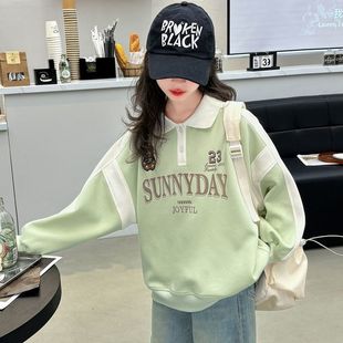 Girls' Top 2025 Children's Middle and Big Kids New Style Girl's POLO Spring and Autumn Styline Sweatshirt Autumn Clothes
