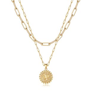 European and American Cross-border New LaYered Necklace Y-shaped Pendant Necklace Disc Pendant Necklace Simple French Women's JewelrY