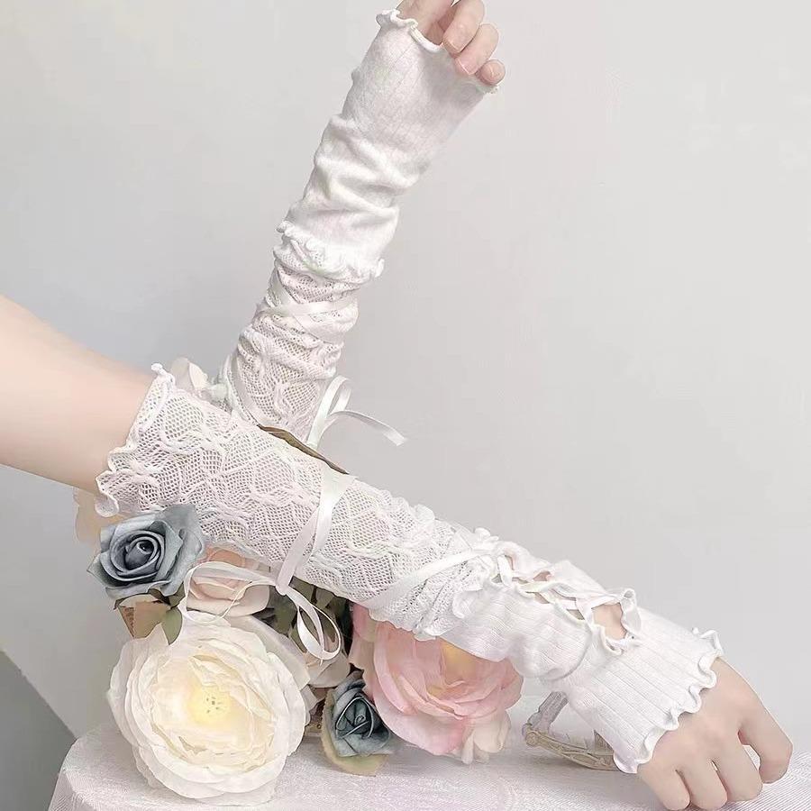 Halloween Accessories Gloves Lolita Lace Long Hand Sleeve Women's Subculture Half Palm Ballet Style Strap Sleeve Y2K