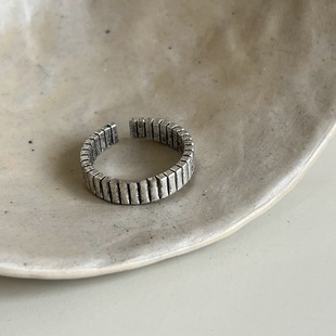 South Korea Irregular Pleated Texture Opening Ring Women's Retro Plain Silver Ins Cool Style Niche Design Y2K Jewelry