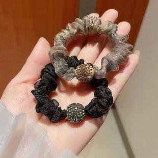 High-grade head rope hair rope temperament Internet famous explosion leopard leather band horsetail large intestine hair ring rhinestone fashion yarn ring