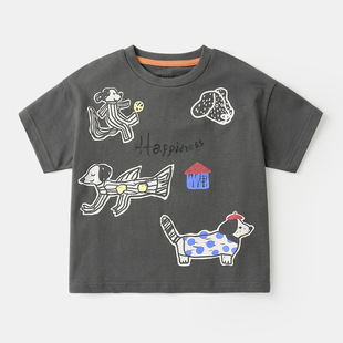 Boys Antibacterial Cotton Short-Sleeved T-Shirt Summer 2025 New Kidsren's Clothing Kidsren's Baby Half-Sleeved Summer Thin Clothes