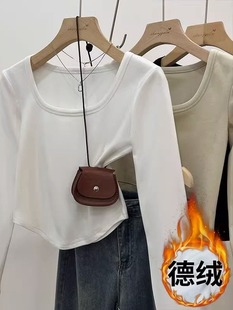 Осенне-зимний топ Lazy Style, Однотонная футболка с длинными рукавами, Женская осенне-зимняя нижняя рубашка с квадратным вырезом и U-образным вырезом, Тонкий Топ
