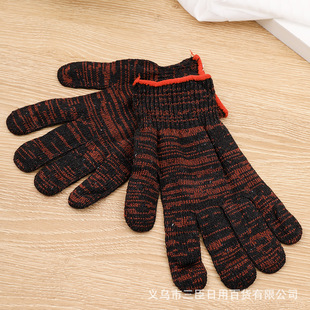 Red yarn labor protection gloves thickened wear-resistant cotton yarn nylon cotton work stain-resistant cotton protective gloves wholesale