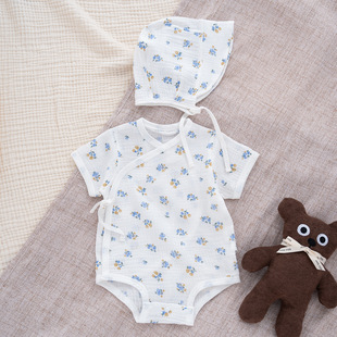 Newborn Baby Summer Ultra-thin Class A Pure Cotton Gauze Wrap Fart Clothes for Boys and Girls 0-3 Months 52 Size 80