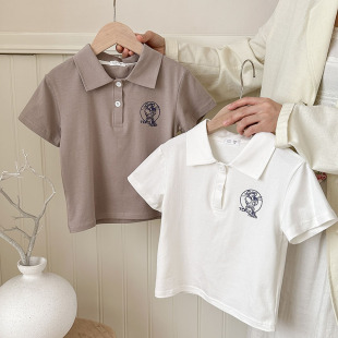 Summer Casual Short-sleeved White Top T-shirt New Summer College Style School Uniform for Boys and Girls Can Wear POLO Shirt