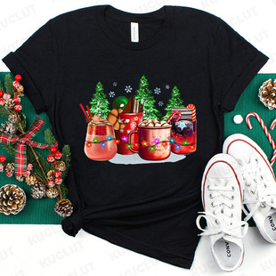 Christmas Lights Red Wine Glass Women T-shirt Fashion Christ
