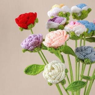 Роза тканый Букет Искусственный цветок ручной работы Вязание крючком искусственный цветок шерстяной цветок готовый День Святого Валентина подарок на День учителя