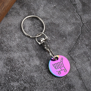 Cross-border European and American supermarket hand push shopping cart logo coin metal token lobster buckle keychain advertising gift