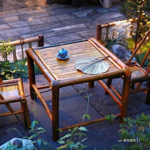 Wholesale Vintage Courtyard Bamboo Table and Chair Combination Bamboo Chair Vintage Bamboo Table Outdoor Square Table Tea Table Bamboo Products