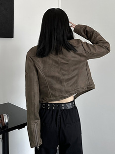 Leather coat women's design sense niche retro casual short stand collar motorcycle clothing PU leather distressed jacket fashionable top