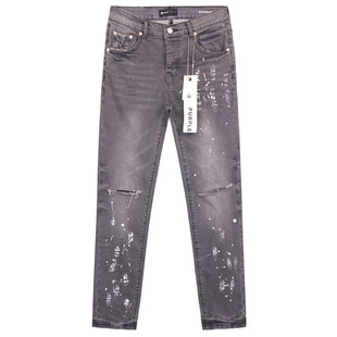 Purple Brand Splash Ink Graffiti Handmade Ripped Jeans Washed Old Small Straight Pants Men