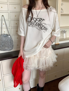 [5/23 Summer New] Korean Design Sense Oblique Neck Shoulder Short Sleeve Women's T-Shirt Top DX251118