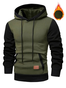 2024 foreign trade autumn and winter new European and American men's color matching color stitching fashion sweater fleece-lined leisure sportswear