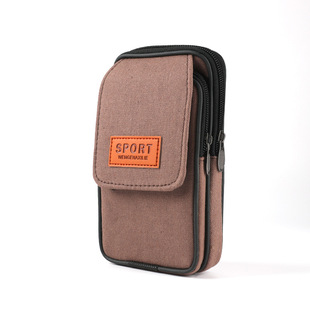 Canvas Mobile Phone Bag Men's Waist Bag Wearing Belt Mobile Phone Bag Multifunctional Coin Purse Work Site Mobile Phone Case Belt Bag