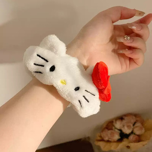 Белый kitty кошка бант плюшевая толстая кишка для волос женские продвинутые сенсорные фрикадельки для волос