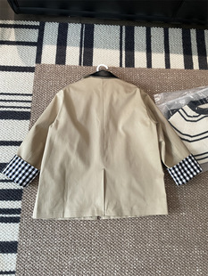 Fall 2023 khaki single-breasted metal square buckle leather collar loose all-match short trench coat jacket short coat top