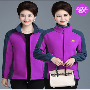 Middle-aged and elderly women's fleece cardigan sweater top coat casual large size warm mother's outfit