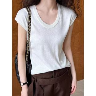 Xiaofei Sleeve U Neck Knitted Short Sleeve Top Women's 2025 Summer Korean Style Thin New Solid Color T-shirt Top Loose