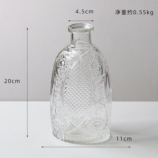 European-style Aegean Sea Creative Embossed Transparent Glass Vase Ornaments Modern Simple Nordic Living Room Dried Flower Flower Apparatus