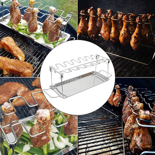 BBQ Нержавеющая сталь Складная куриная ножка стойка 14 лоток для барбекю куриная подставка на открытом воздухе с грилой сеткой инструмент для барбекю