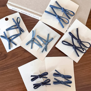 Bow Denim Hairpin Women's 2024 New High-end Sense One-character Clip Bangs Broken Hair Side Clip Duckbill Clip Hair Accessories