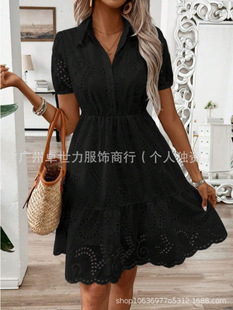 2025 European and American Fashion New Amazon wish Hot Sale White Cotton Embroidered Lace Hollow dress