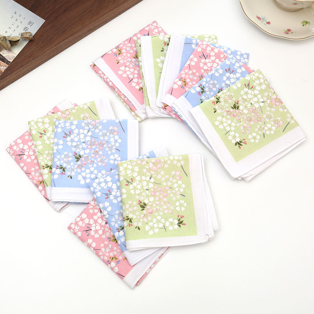 43cm Printed Cotton Women's Handkerchief Old-Fashioned Nostalgic Thin Handkerchief Retro Flower Sweat-Wiping Handkerchief Large