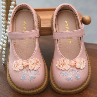 Genuine Leather Girls' Hanfu Shoes Children's Princess Shoes New Chinese Style Spring and Autumn New Small Leather Shoes National Style Single-layer Shoes Vintage Children's Shoes