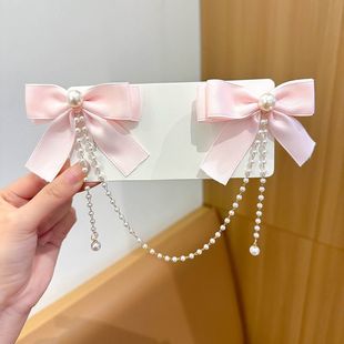 Baby Cute Mermaid Princess Pearl Tassel Bow Forehead Chain Hairpin Children's Hair Accessories Hairpin Headwear
